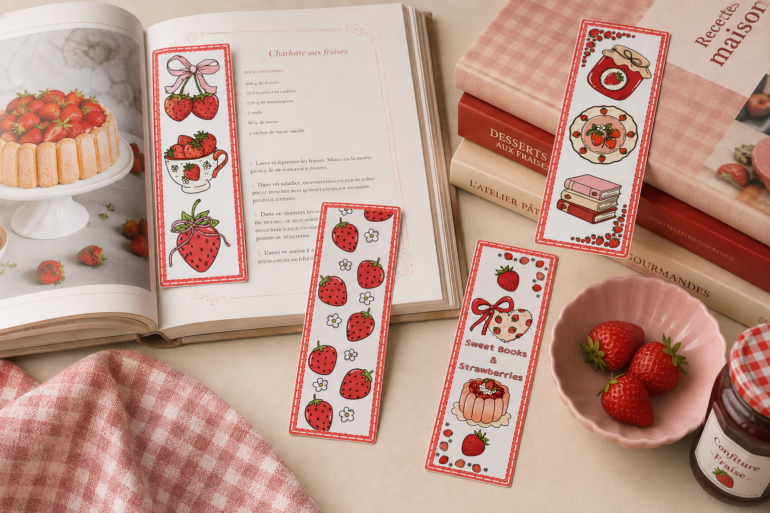 Marque-pages fraises – Collection lecture gourmande Ninimagine