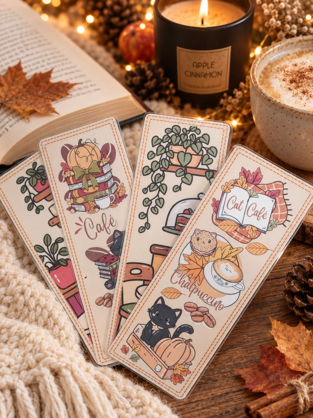 Marque-pages Chat d’automne – Lecture cosy Ninimagine