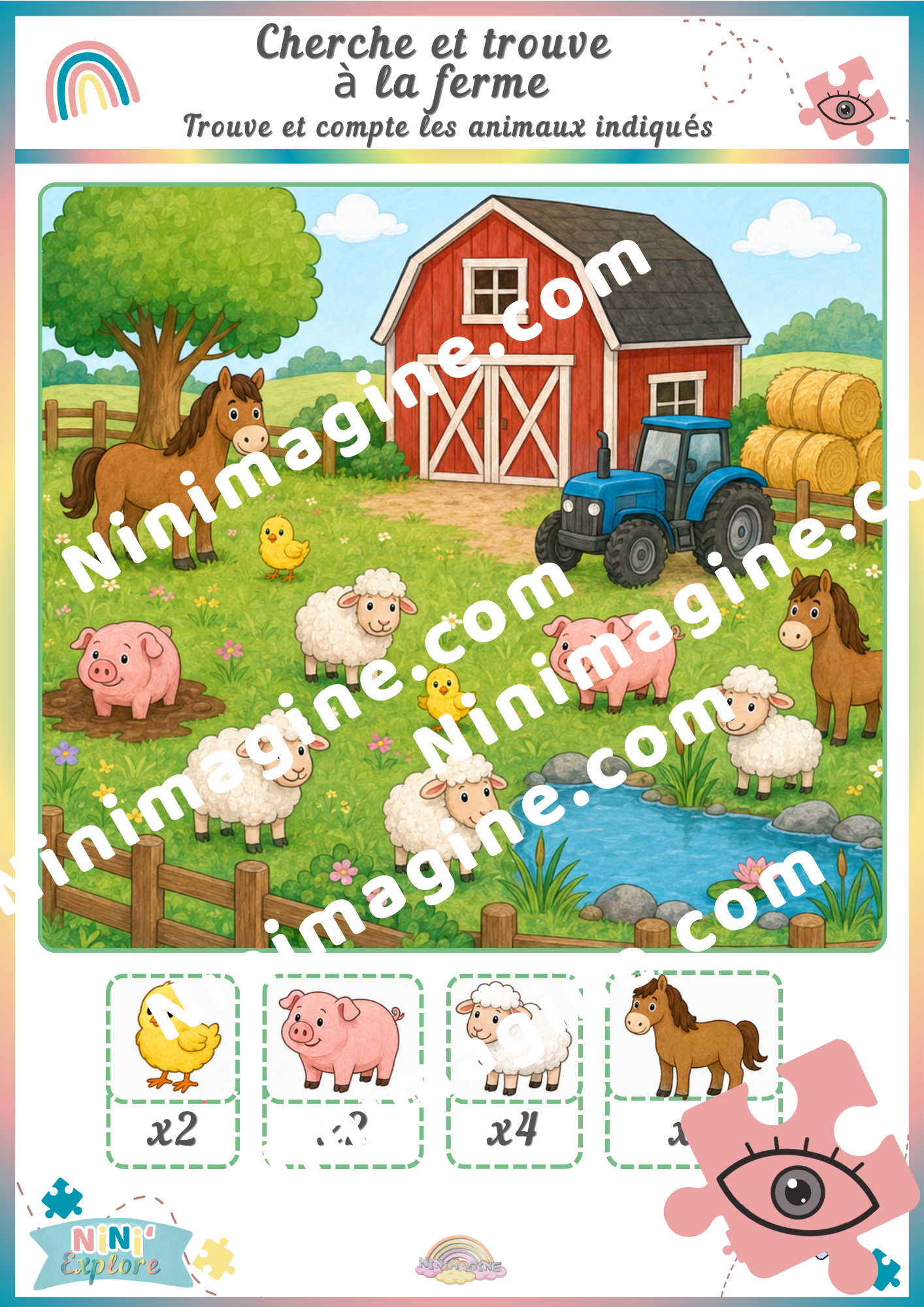 Cherche et trouve à la ferme – Observe et compte Ninimagine