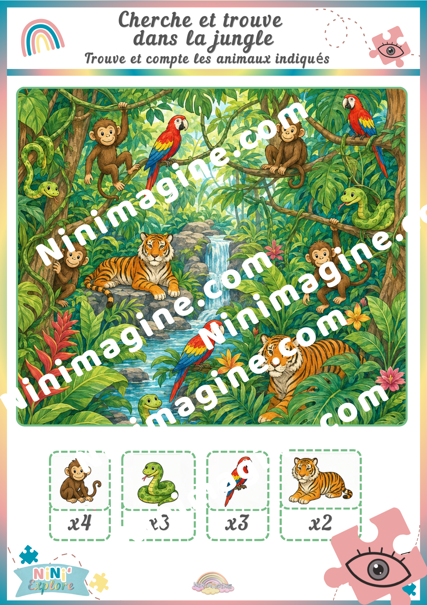 Cherche et trouve dans la jungle – Observe et compte Ninimagine