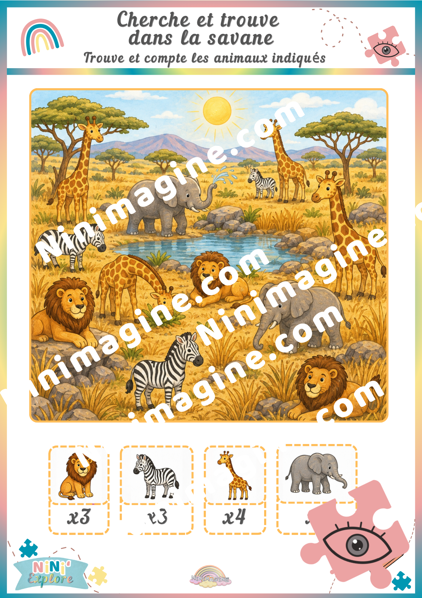 Cherche et trouve dans la savane – Observe et compte Ninimagine