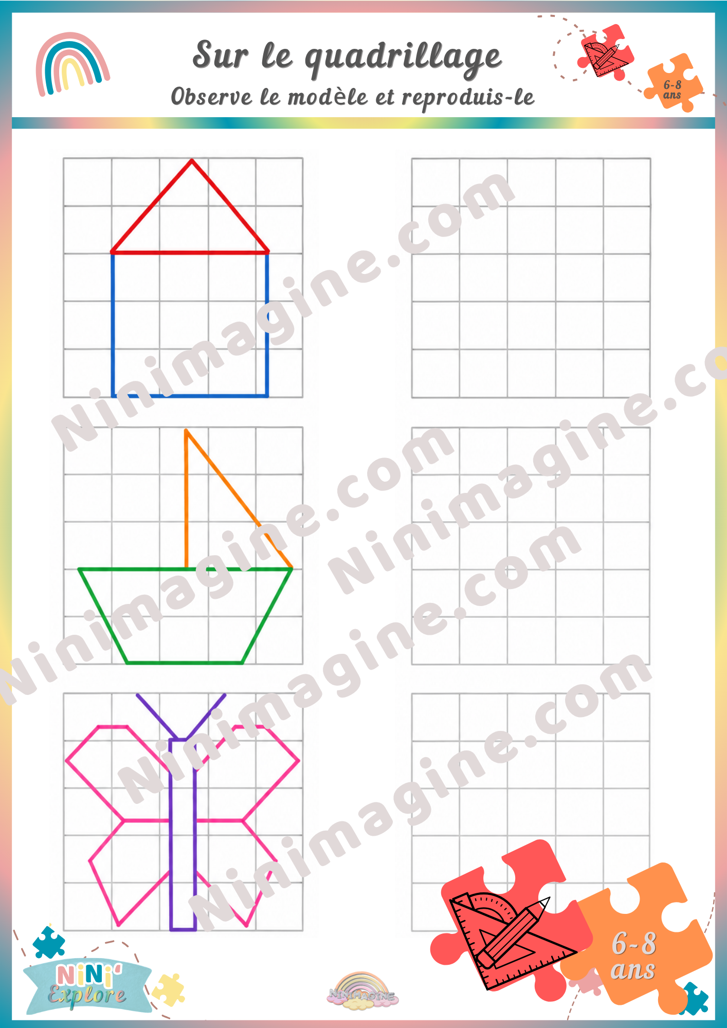 Sur le quadrillage – Observe et reproduis les dessins Ninimagine