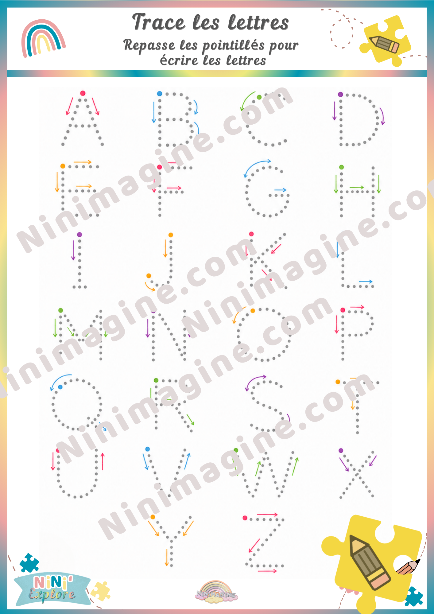 Trace les lettres de l’alphabet – Fiche de graphisme Ninimagine