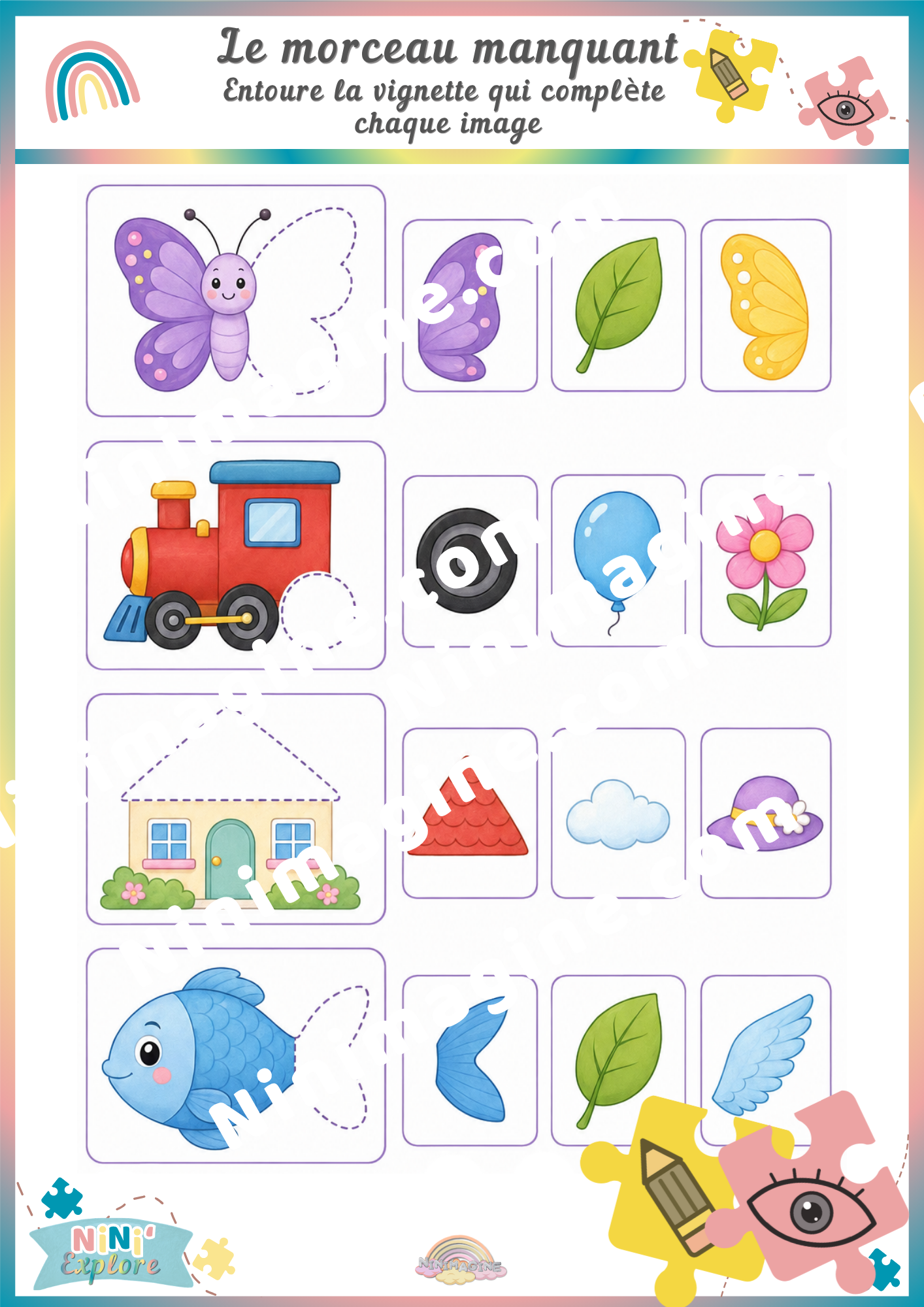 Le morceau manquant – Jeu d’observation maternelle Ninimagine