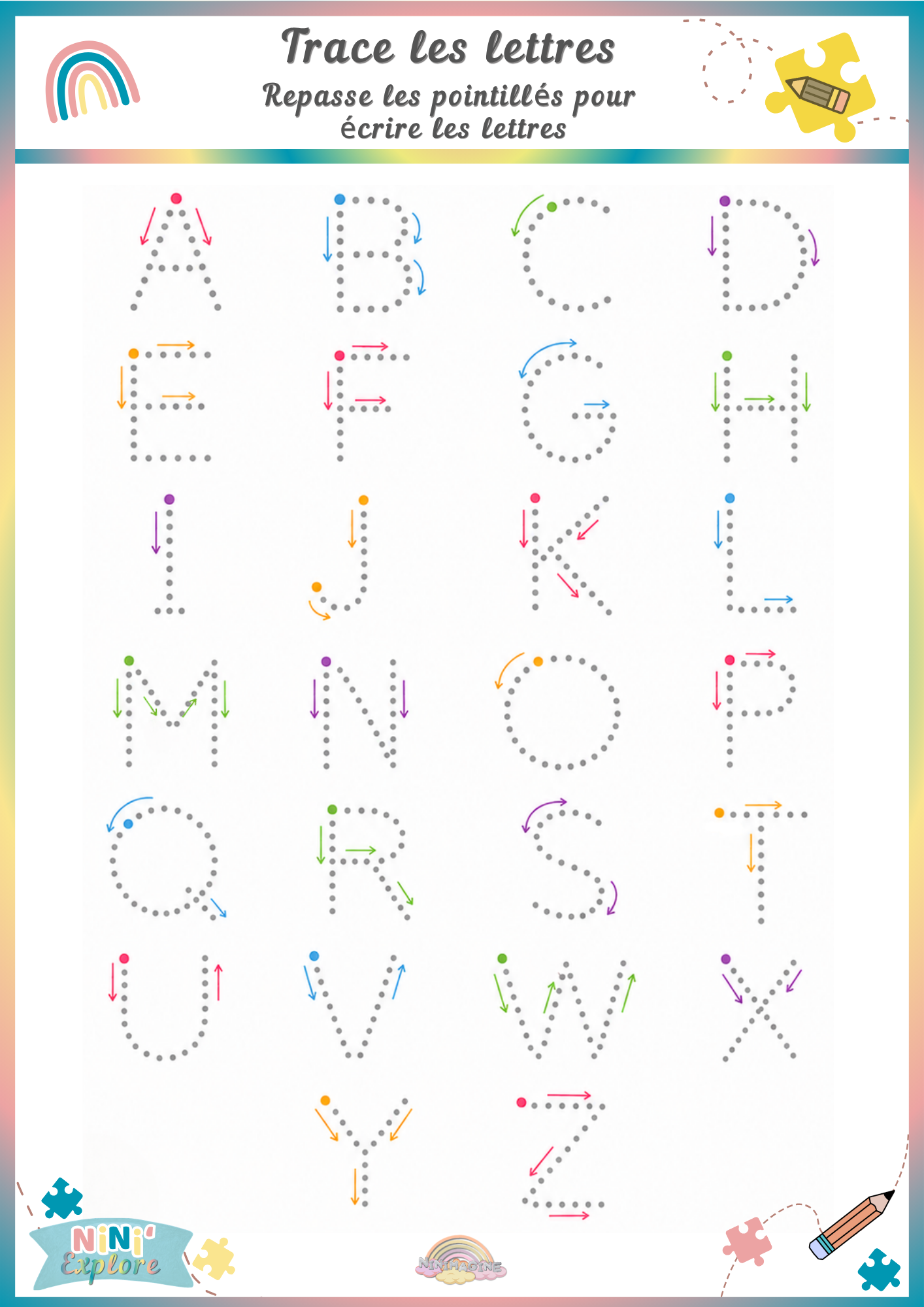 Trace les lettres de l’alphabet – Fiche de graphisme Ninimagine