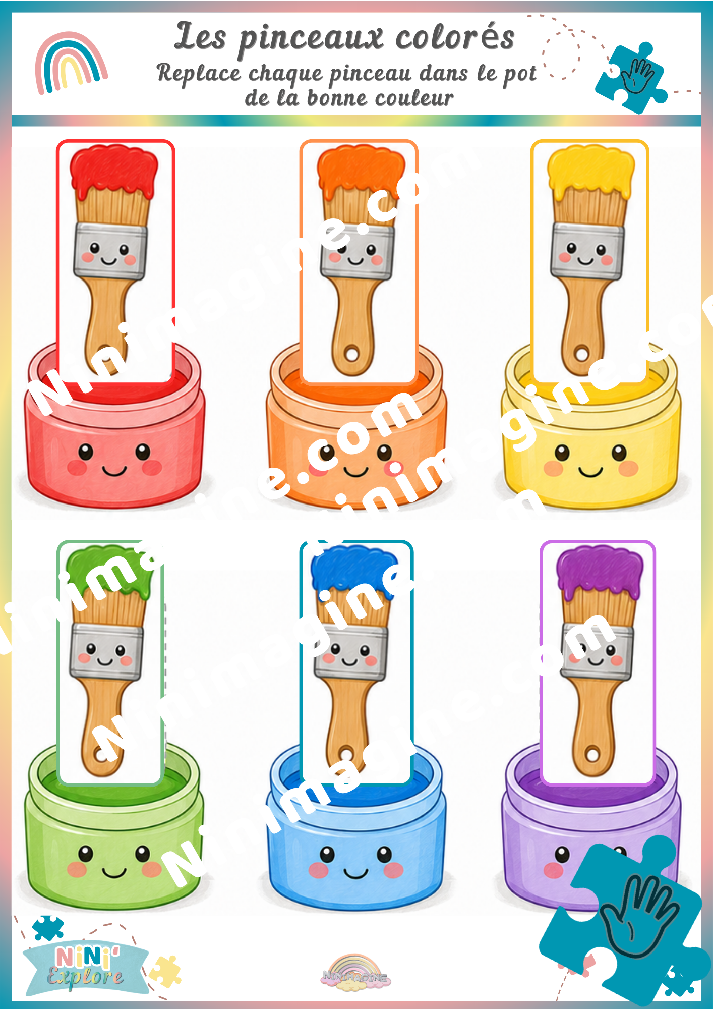 Les pinceaux colorés – Jeu d’association des couleurs Ninimagine
