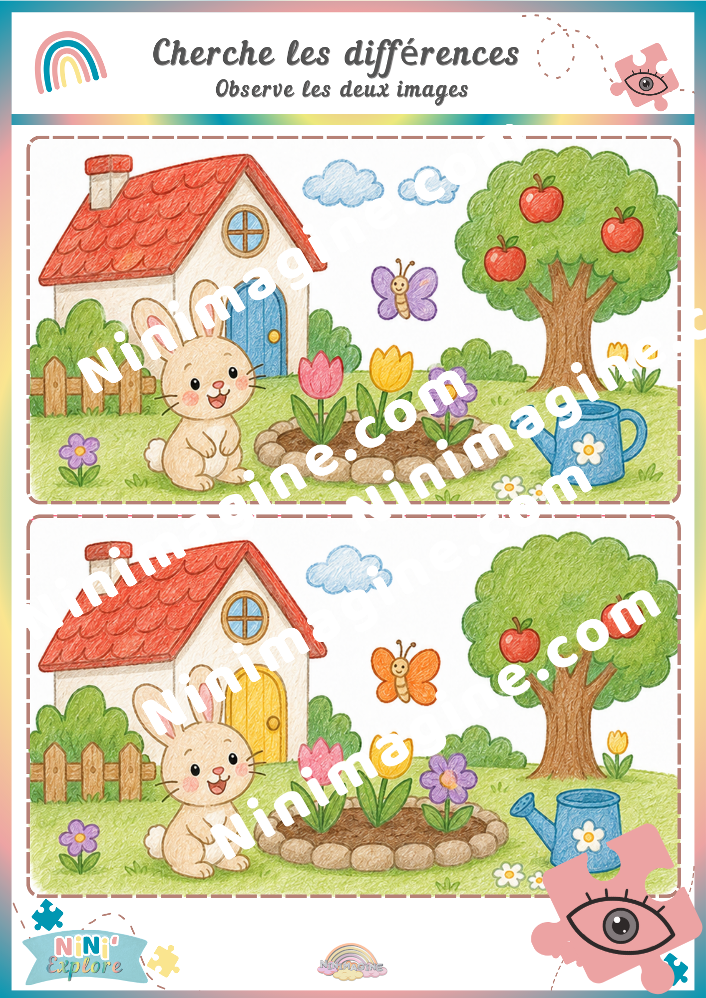 Cherche les différences – Le lapin dans le jardin Ninimagine