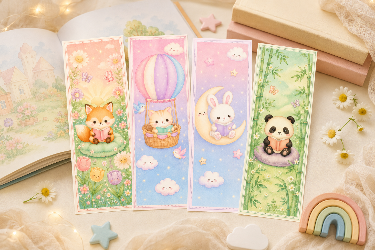 Marque-page enfant pastel – Collection Doux Compagnons Ninimagine