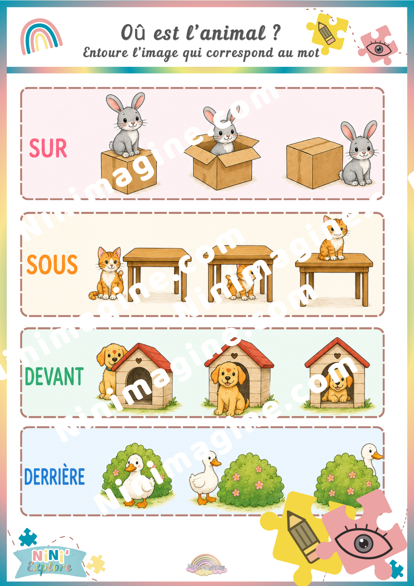 Où est l’animal ? – Jeu de repérage spatial Ninimagine