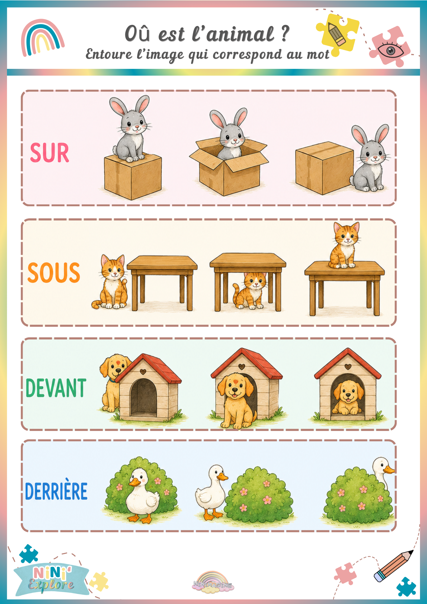 Où est l’animal ? – Jeu de repérage spatial Ninimagine