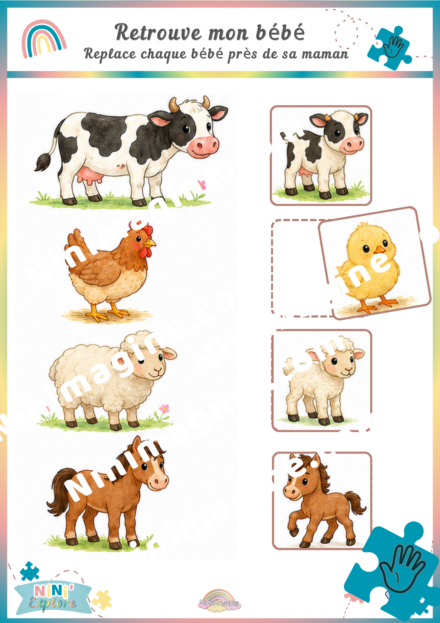 Retrouve mon bébé – Jeu des animaux de la ferme Ninimagine