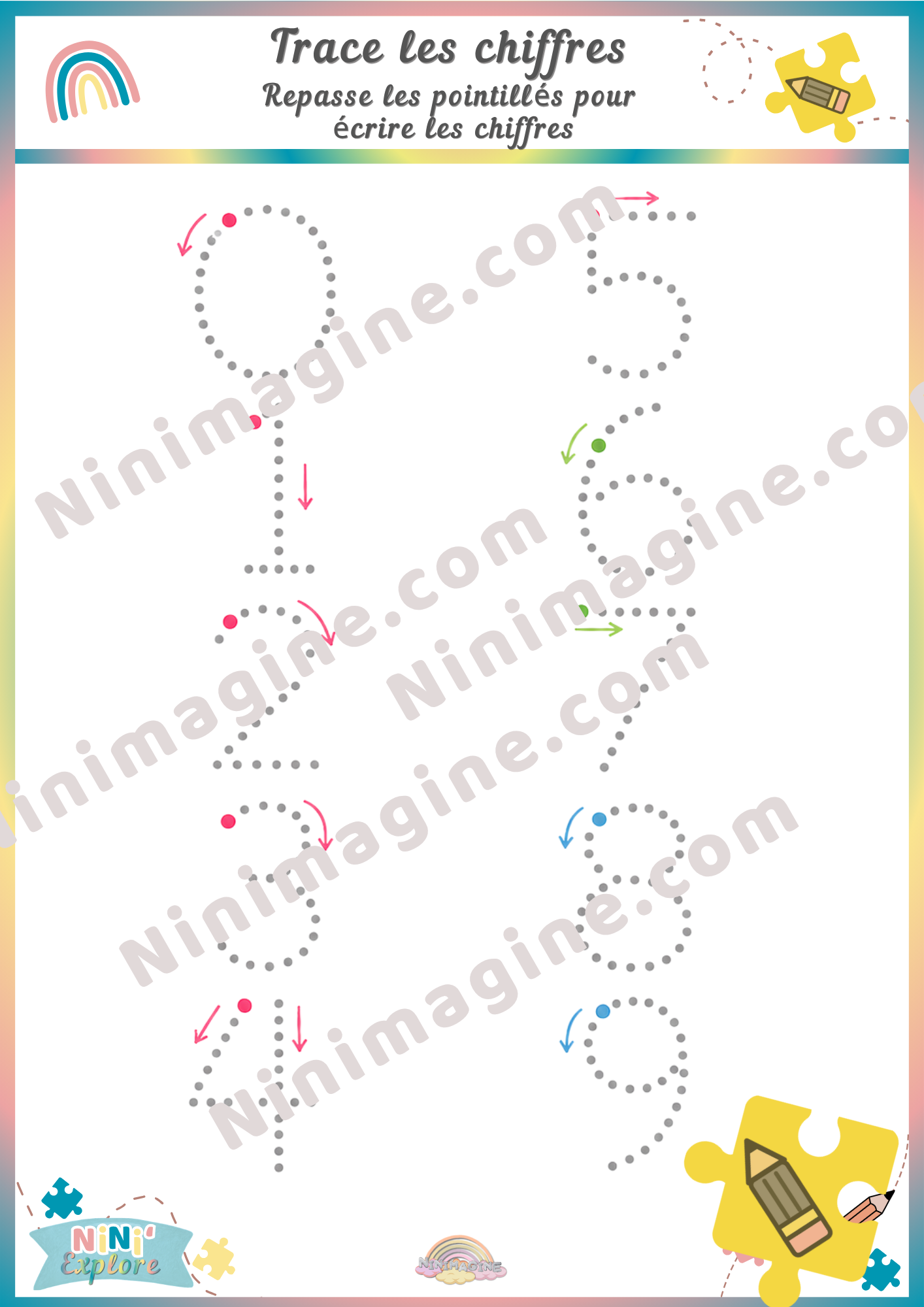 Trace les chiffres de 0 à 9 – Fiche de graphisme Ninimagine