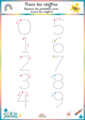 Trace les chiffres de 0 à 9 – Fiche de graphisme Ninimagine