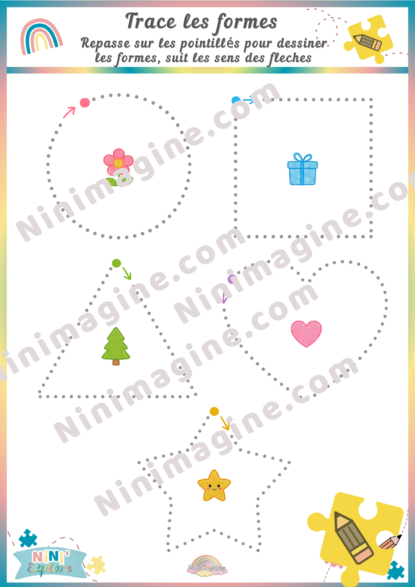 Trace les formes – Fiche de graphisme maternelle Ninimagine