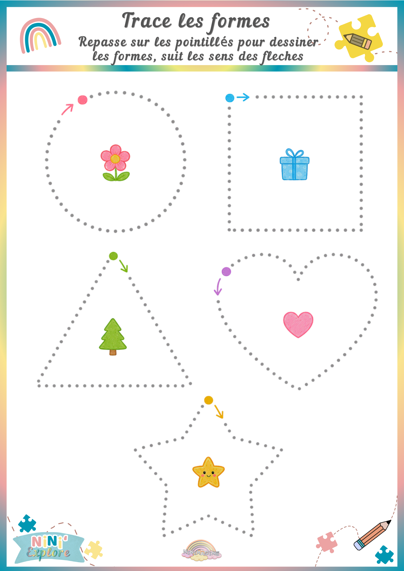 Trace les formes – Fiche de graphisme maternelle Ninimagine