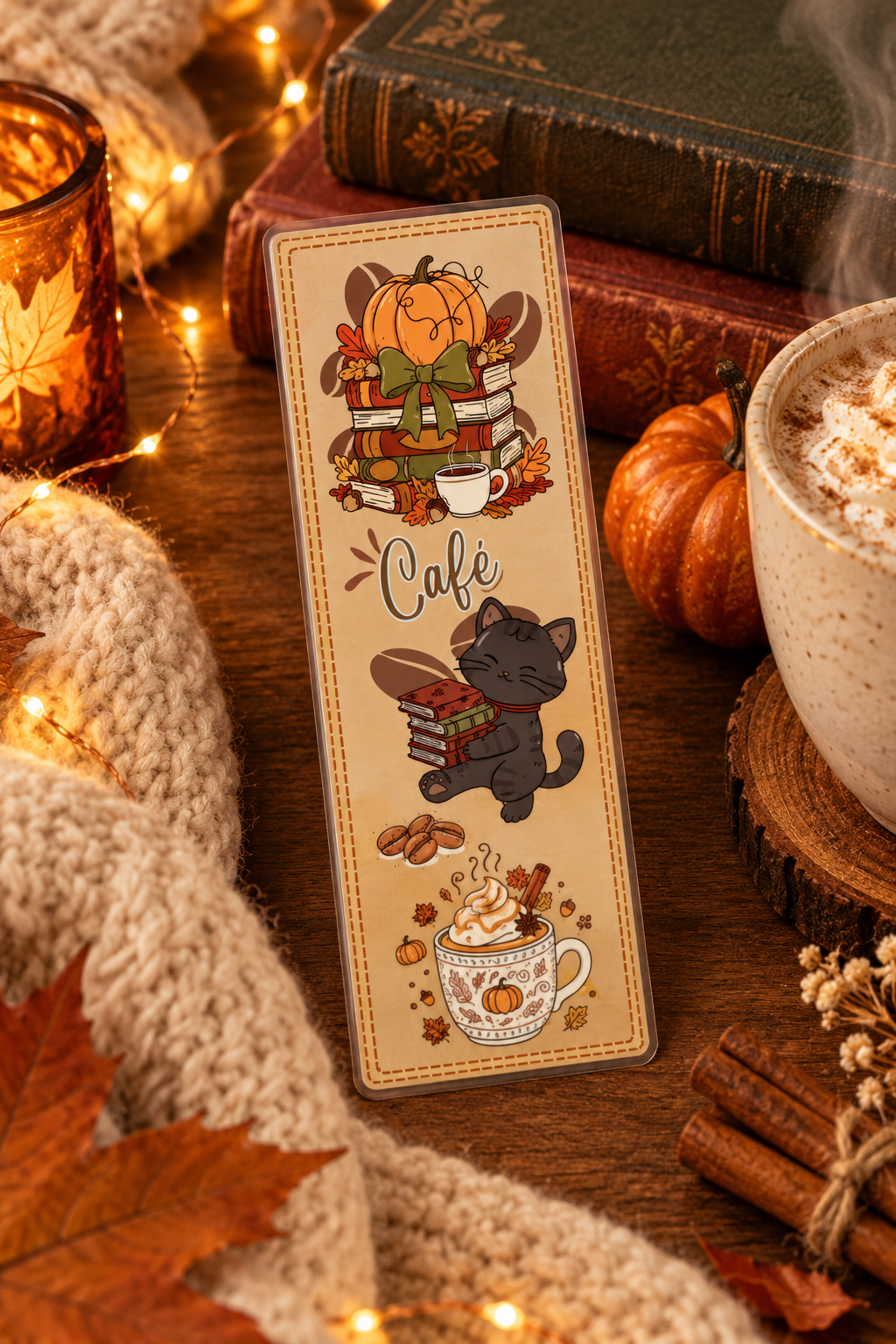 Marque-pages Chat d’automne – Lecture cosy Ninimagine