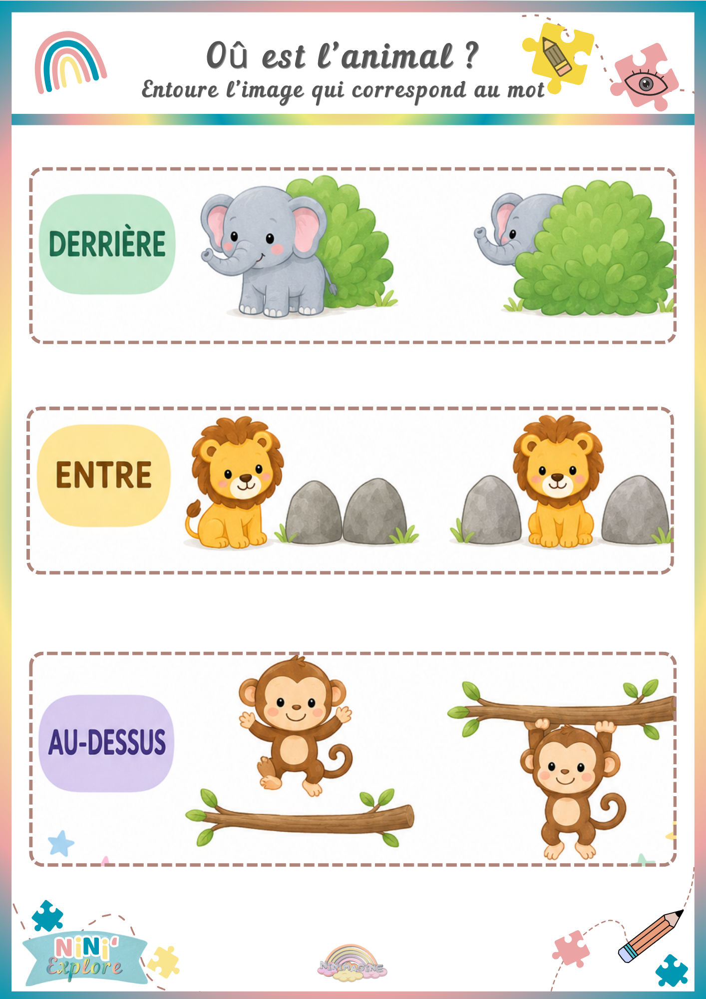 Où est l’animal ? – Derrière, entre et au-dessus Ninimagine
